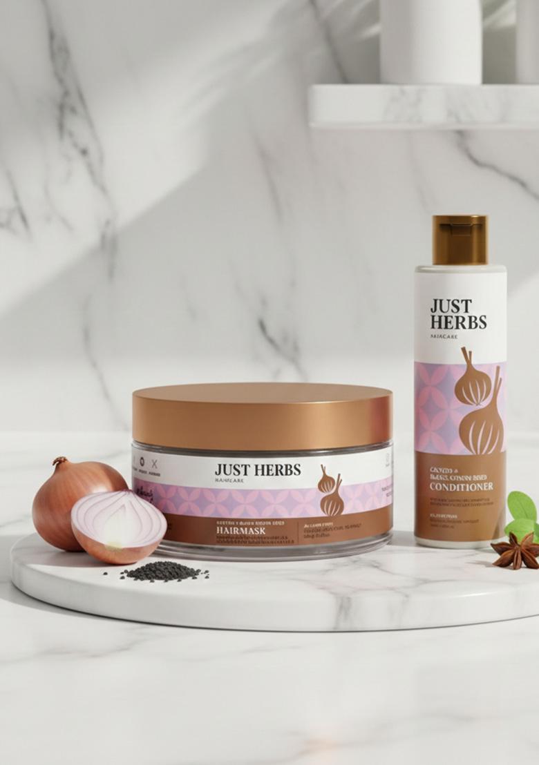 Just Herbs Anti Hairfall Natural Hair Mask With Castor & Black Onion Seed- 200Gm Conditioner For Damaged Seed Oil Bhringraj Growth-100 Ml Combo, 1 Count