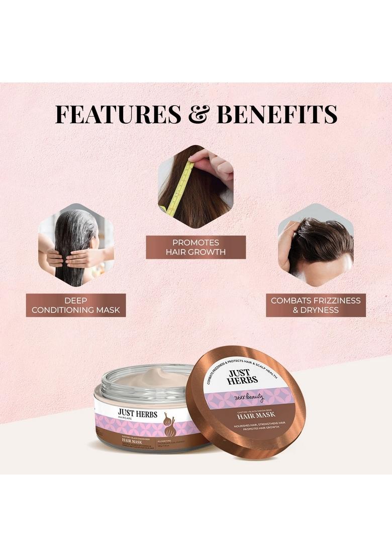 Just Herbs Anti Hairfall Natural Hair Mask With Castor & Black Onion Seed- 200Gm Conditioner For Damaged Seed Oil Bhringraj Growth-100 Ml Combo, 1 Count