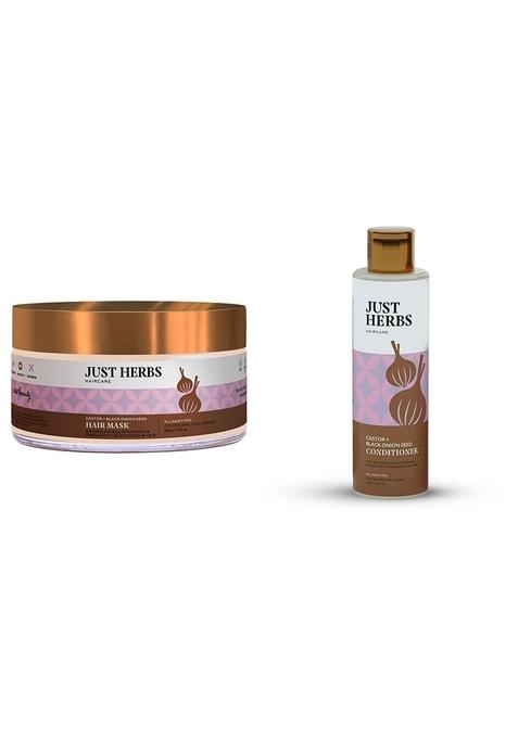 Just Herbs Anti Hairfall Natural Hair Mask With Castor & Black Onion Seed- 200Gm Conditioner For Damaged Seed Oil Bhringraj Growth-100 Ml Combo, 1 Count