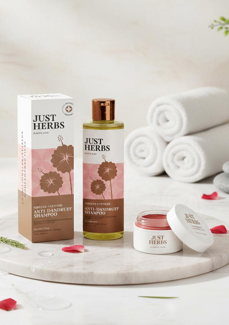 Just Herbs Dandruff Control Ayurvedic Soya Protein Shampoo & Ayurvedic, Natural Lip Cheek Tint, Blush For Women