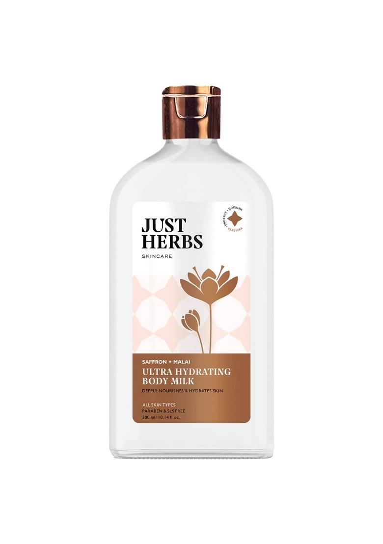 Just Herbs Saffron + Malai Nourishing Body Milk Lotion- 300Ml & Ultra-Moisturising Hydrating Vitamin C Day Night Gel Creme- 50 Gm Combo