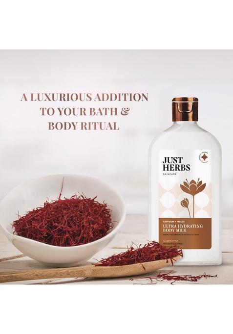 Just Herbs Saffron + Malai Nourishing Body Milk Lotion- 300Ml & Ultra-Moisturising Hydrating Vitamin C Day Night Gel Creme- 50 Gm Combo