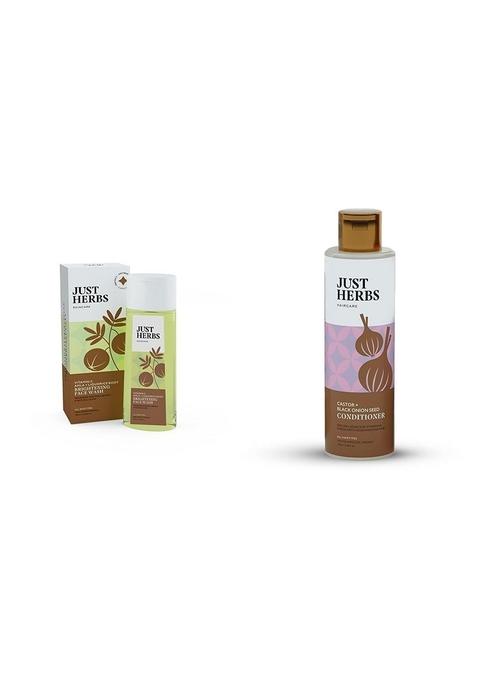 Just Herbs Skin-Rejuvenating Ayurvedic Face Wash Cleanser - 100 Ml & Castor Conditioner With Onion Black Seed Oil Bhringraj For Hair Growth-100 Combo