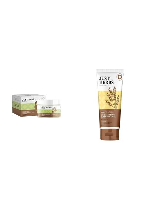 Just Herbs Ultra-Moisturising & Hydrating Vitamin C Day Night Gel Creme- 50 Gm Spf 35+ Nosun Sunscreen Gel, Lightweight, Broad Spectrum Pa 35++++- 50Ml Combo