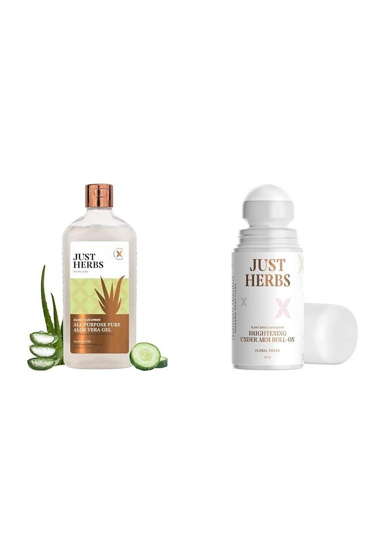 Just Herbs Multi Purpose Aloe + Cucumber Gel & Under Arm Roll On For Women Floral Fiesta Long Lasting And Refreshing Deodorant