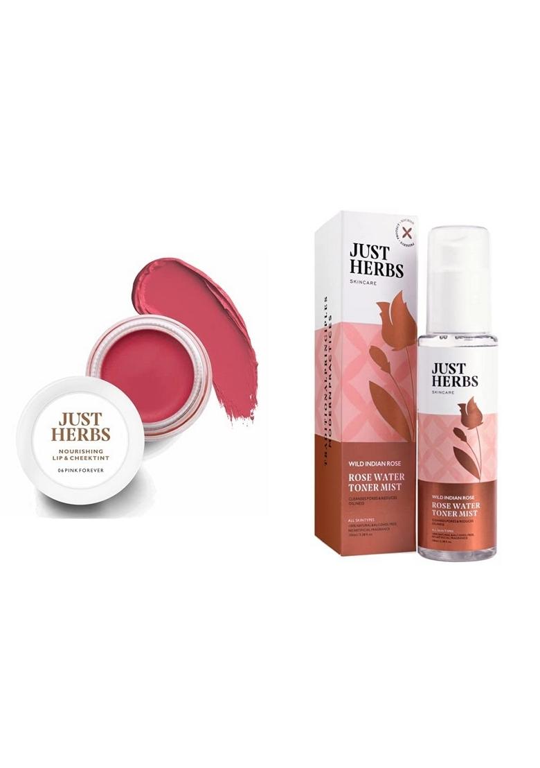 Just Herbs Ayurvedic, Natural Lip & Cheek Tint, 06 Pink Forever(Creamy Matte) Ayurvedic Gulab Jal/Rose Water Spray Facial Mist Toner 100Ml