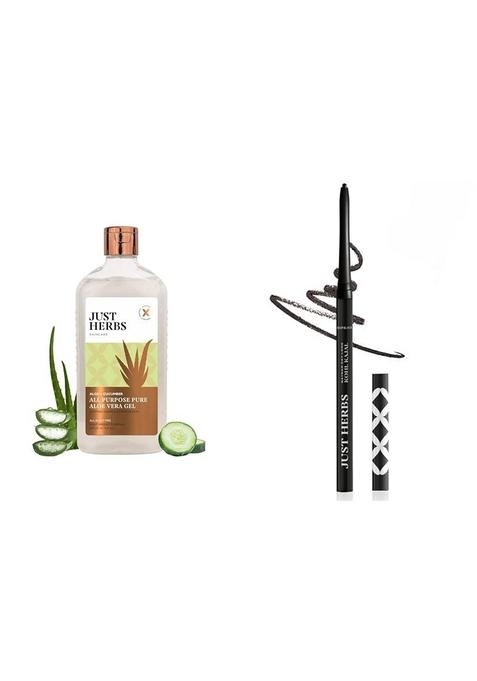 Just Herbs Multi Purpose Aloe + Cucumber & Retractable 2 In 1 Herbal Eyeliner Kajal With Almond Oil Vitamin E Combo