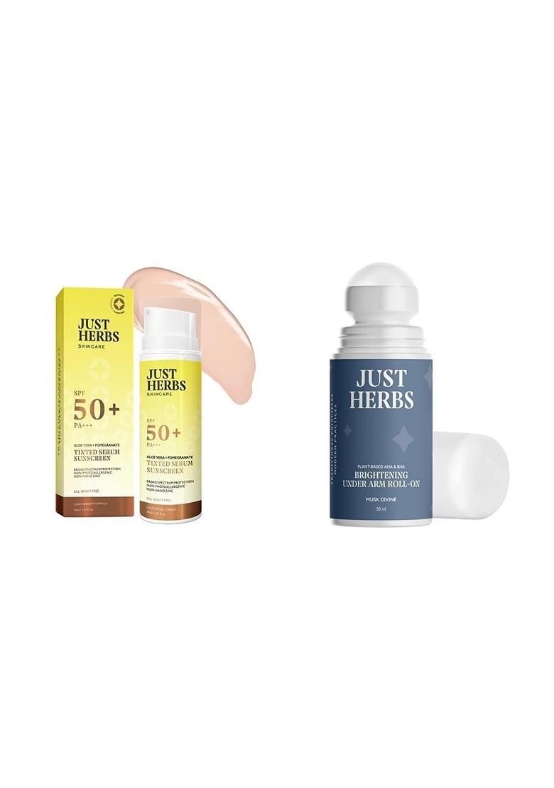 Just Herbs Men Tinted Sunscreen For All Skin Types Spf 50+ Pa++++ Uva/Uvb Protection- 30 Ml & Roll On Deo Musk Divine Refreshing Under Arm Long Lasting Deodorant