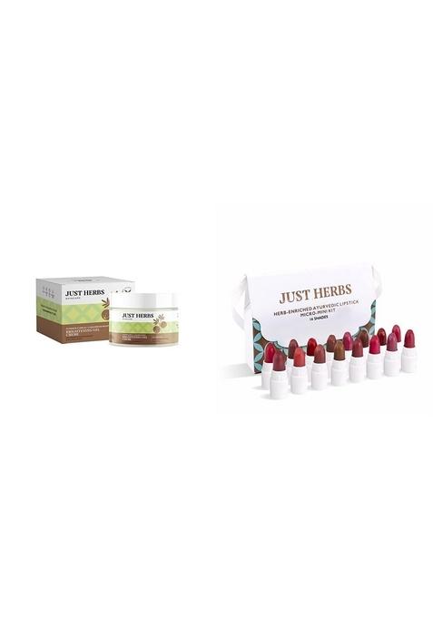Just Herbs Ultra-Moisturising & Hydrating Vitamin C Day Night Gel Creme- 50 Gm Ayurvedic Creamy Matte Lipstick Set Lip(Pack Of 16) Combo