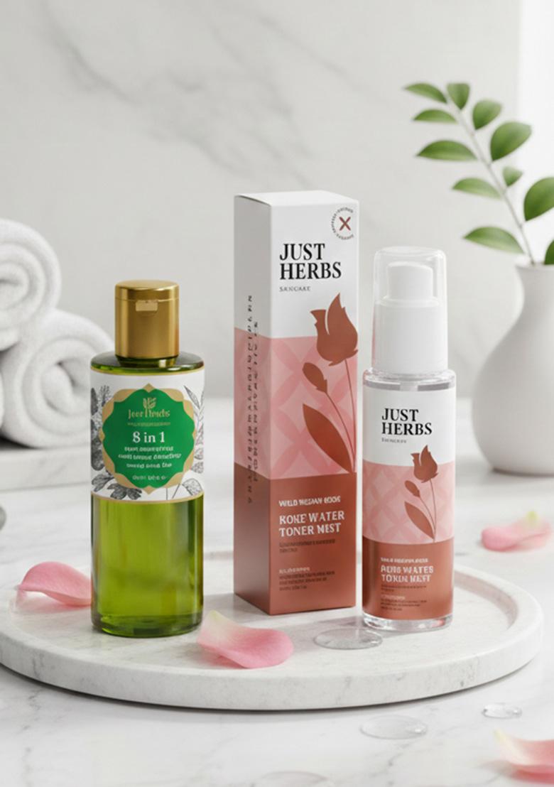 Just Herbs 8 In 1 Root Nourishing Amla Neem Hair Fall Control Shampoo 200 Ml & Ayurvedic Gulab Jal/Rose Water Spray Facial Mist Toner 100Ml