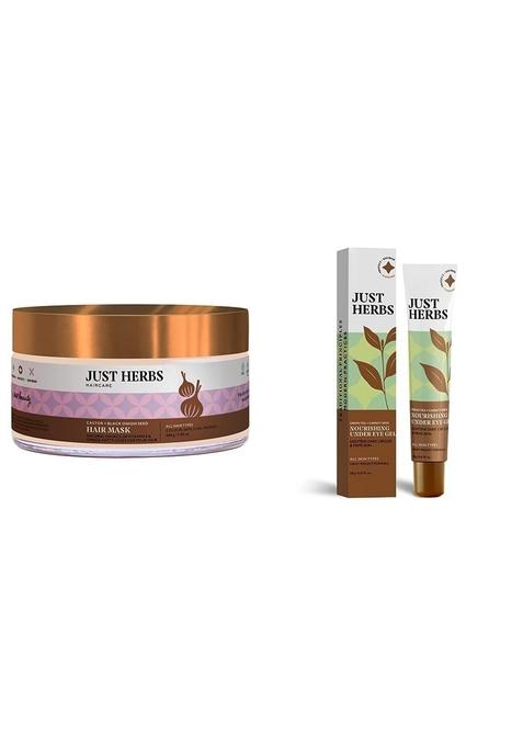 Just Herbs Anti Hairfall Natural Hair Mask With Castor & Black Onion Seed- 200Grams Nourishing Under Eye Gel Cream 20 Grams Combo
