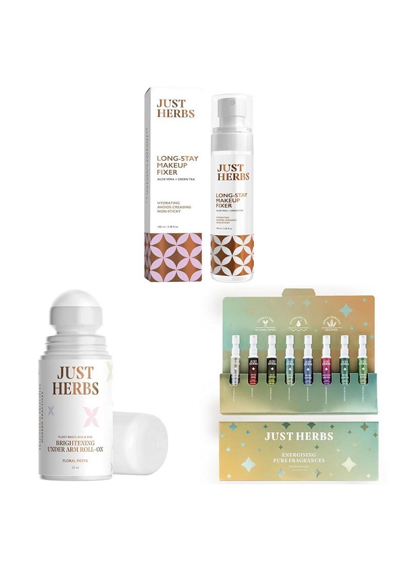 Just Herbs Long Stay Non Sticky Makeup Fixer& Under Arm Roll On For Women Floral Fiesta Lasting And Refreshing Deodorant