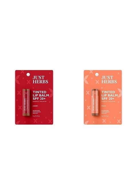 Just Herbs Tinted Lip Balm For Men And Women With Spf 20+ Dark Lips To Lighten 4 G (Cherry) & (Peach) Combo