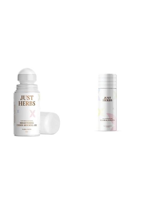 Just Herbs Female Amber Under Arm Roll On Spray Deodorant - 50 Ml & Long Lasting- Phthalate-Free Formula,150 (Floral Fiesta) Combo, 2 Count