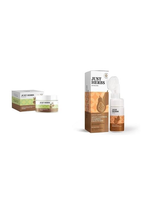 Just Herbs Ultra-Moisturising & Hydrating Vitamin C Day Night Gel Creme- 50 Gm Brightening Foaming Face Wash- 100Ml Combo