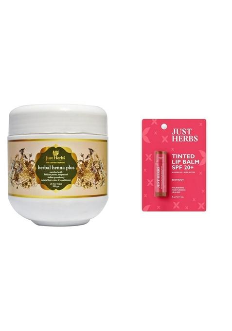 Just Herbs Herbal Henna Plus & Tinted Lip Balm For Men And Women With Spf 20+ Dark Lips To Lighten 4 G (Beetroot) Combo
