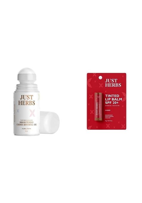 Just Herbs Unisex Vanilla Under Arm Roll On Deodorant - 50 Ml & Tinted Lip Balm 4 G (Cherry) Combo, 1 Count