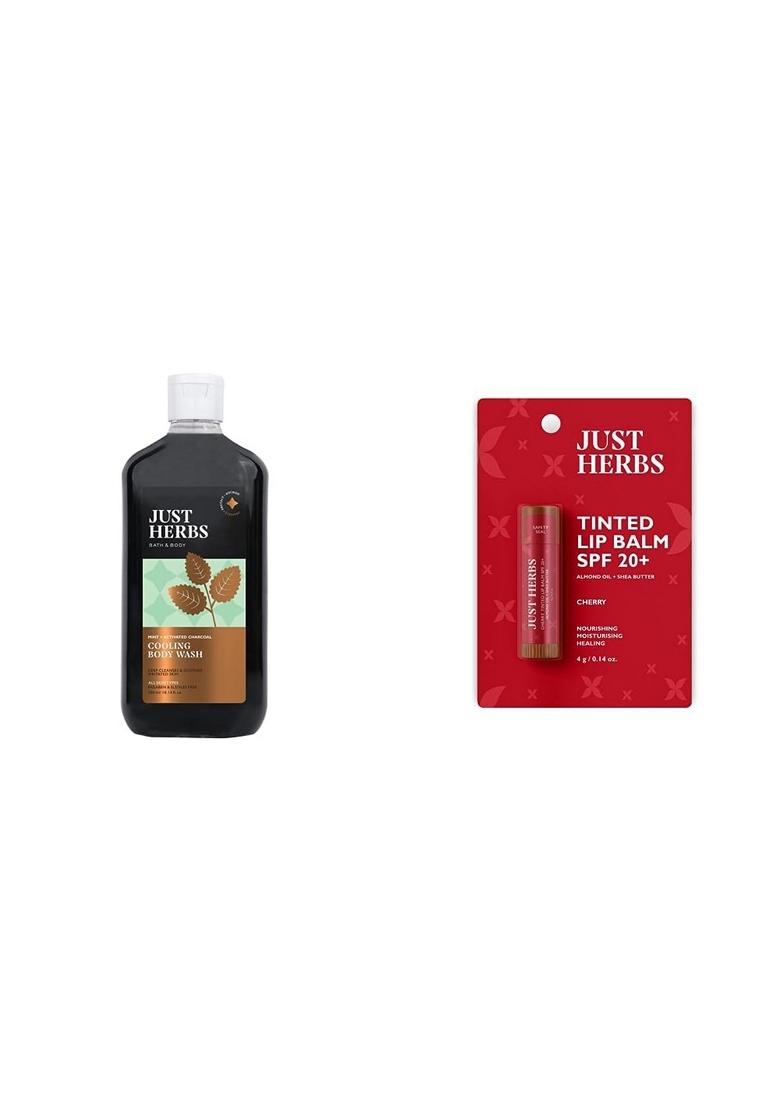 Just Herbs Deep Cleansing Cooling Body Wash 300 Ml & Tinted Lip Balm 4 G (Cherry) Combo