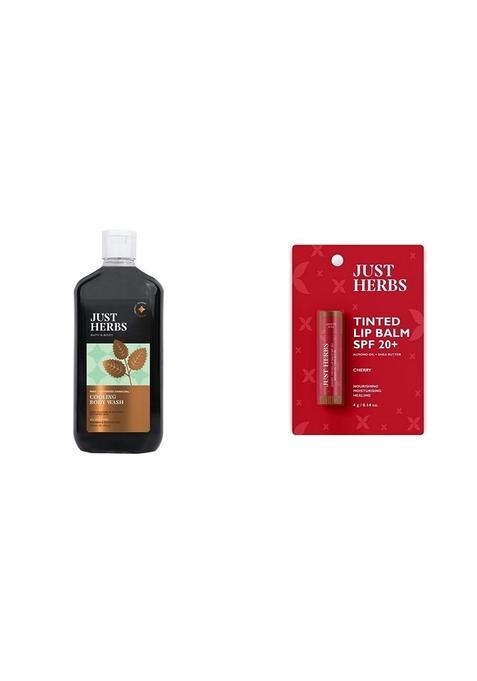 Just Herbs Deep Cleansing Cooling Body Wash 300 Ml & Tinted Lip Balm 4 G (Cherry) Combo