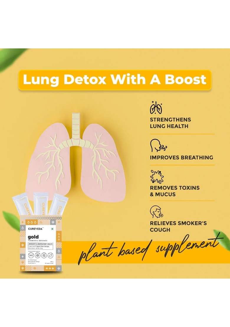 Cureveda Gold Turmeric Curcumin - Curcuwin® 46X Higher Absorption With Bromelain Amla & Giloy For Immunity, Lung Detox Natural Antioxidant Joint Health Anti Inflammatory Supplement 30 Sachets - Indya