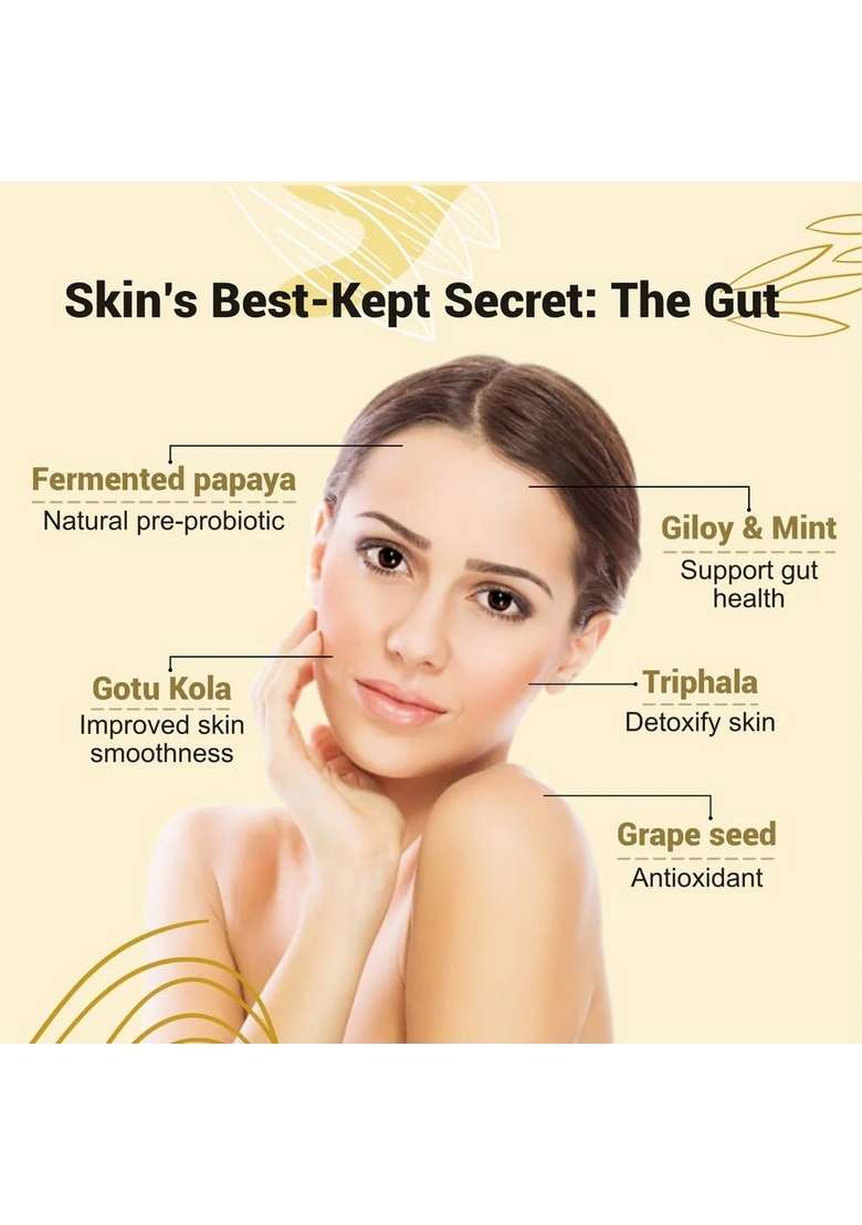 Cureveda Skingut Pre & Probiotic Powder For Clear Skin | Supports Acne Control Gut Health| Detox Plant-Based Formula With Antioxidants No Added Sugar Artificial Flavour(150 Gm) - Indya