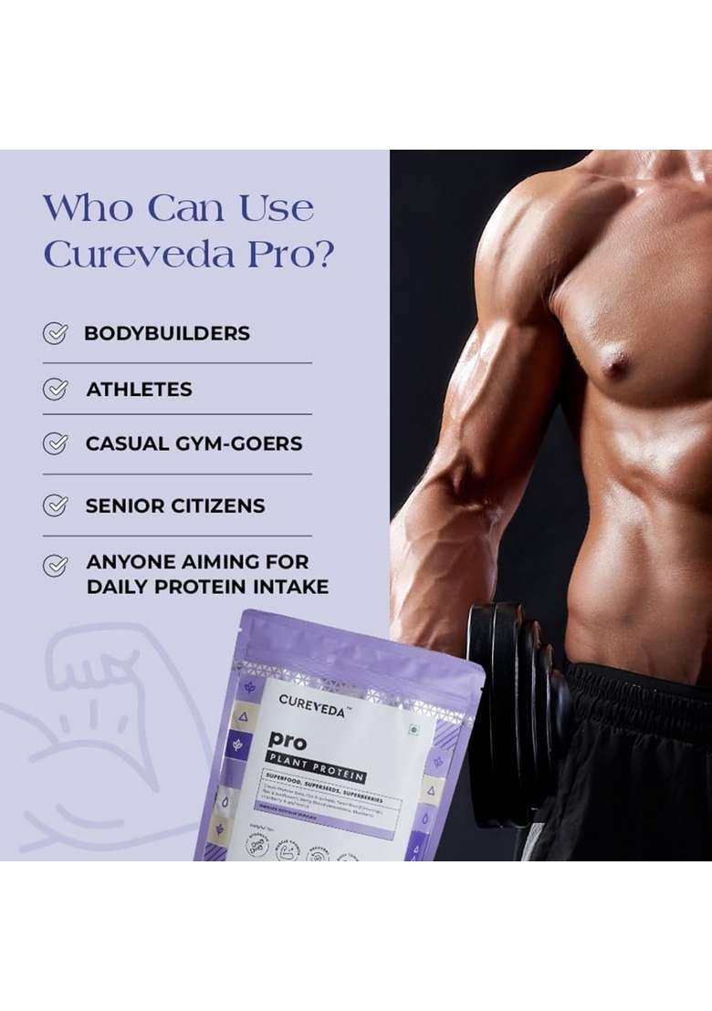 Cureveda Pro Super-3 Vegan Plant Protein Powder With Superfood, Superseeds & Superberries | Chocolate (500Gm) - Indya