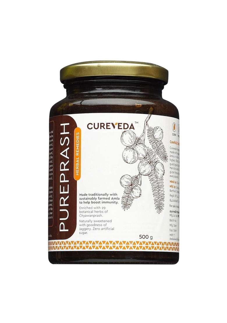 Cureveda Chyawanprash Pureprash 1Kg - Herbal Immunity Support For All Age Groups- Jaggery, Organic, Saffron Kesar, No Added Sugar (500Gms X 2) - Indya