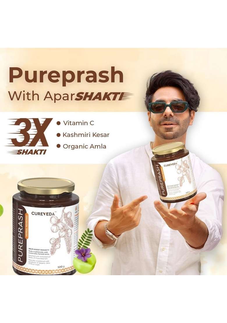 Cureveda Chyawanprash Pureprash 1Kg - Herbal Immunity Support For All Age Groups- Jaggery, Organic, Saffron Kesar, No Added Sugar (500Gms X 2) - Indya