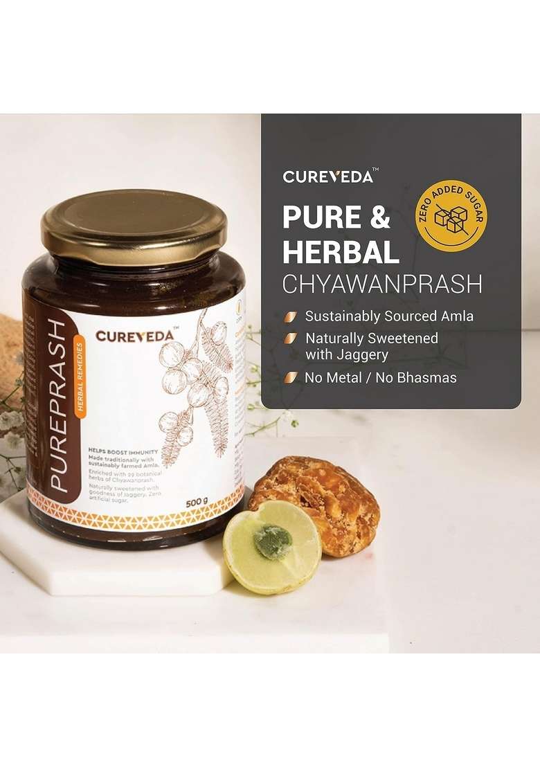 Cureveda Chyawanprash Pureprash 1Kg - Herbal Immunity Support For All Age Groups- Jaggery, Organic, Saffron Kesar, No Added Sugar (500Gms X 2) - Indya