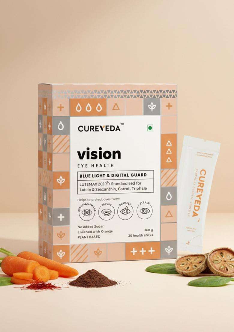 Cureveda Cureveda-Vision Plant Based Eye Health For Kids & Adults, Blue Light Digital Guard (Lutein, Zeaxanthin, Carrots, Triphala) - 30 Count (Sachet) - Indya