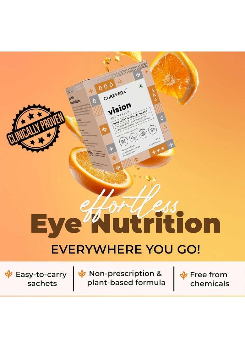 Cureveda Cureveda-Vision Plant Based Eye Health For Kids & Adults, Blue Light Digital Guard (Lutein, Zeaxanthin, Carrots, Triphala) - 30 Count (Sachet) - Indya
