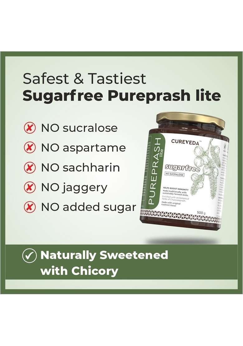 Cureveda Pureprash Lite-Sugarfree Chyawanprash, Safe For Diabetics, Low Calories, Organic Immunity Booster All Age Groups With Saffron/Kesar, No Added Sugar, Sucralose (500Gm) (Pack Of 2) - Indya
