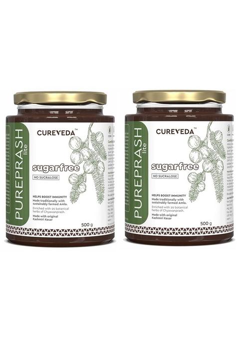 Cureveda Pureprash Lite-Sugarfree Chyawanprash, Safe For Diabetics, Low Calories, Organic Immunity Booster All Age Groups With Saffron/Kesar, No Added Sugar, Sucralose (500Gm) (Pack Of 2)