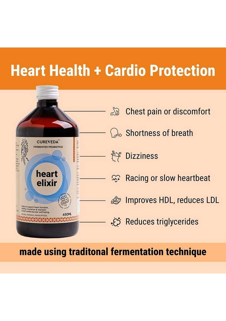 Cureveda Herbal Heart Elixir (Arjuna, Manuka, Kamalphool) Health 450Ml Syrup - Indya