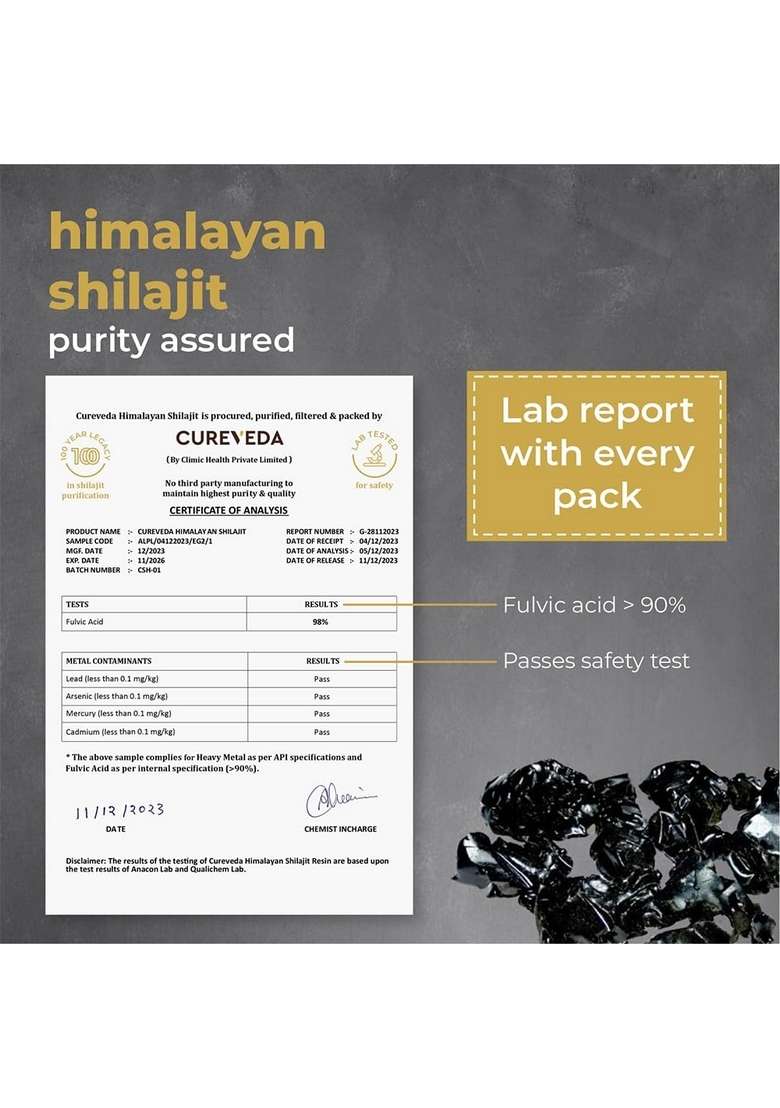 Cureveda Himalayan Shilajit For Men - Resin 20G | 98% Fulvic Acid Energy, Endurance & Vitality 100% Ayurvedic - Indya