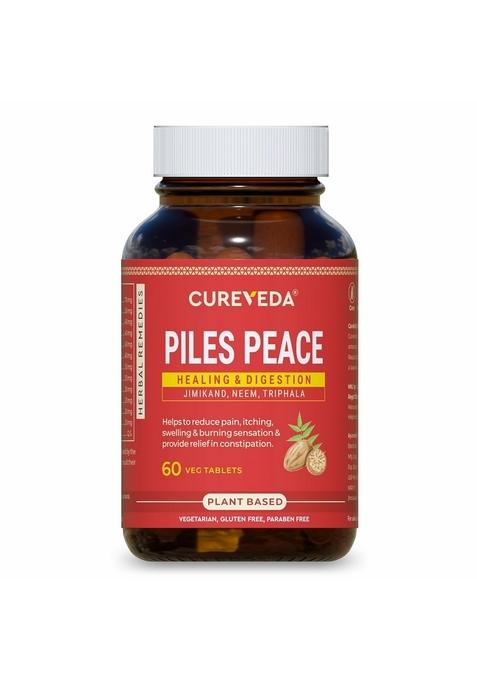 Cureveda Piles Peace Herbal Tablets | Improve Digestion And Relief From Constipation, Pain & Swelling Helps To Reduce Itching, Inflammation For Men, Women (60 Tablets)