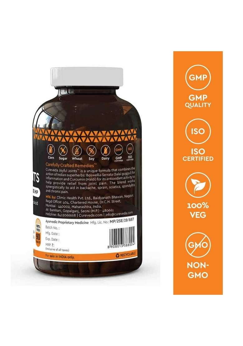 Cureveda Herbal Joyful Joint Support Supplement Tablets For Bone,Joint Wellness (60 Tablets) - Indya