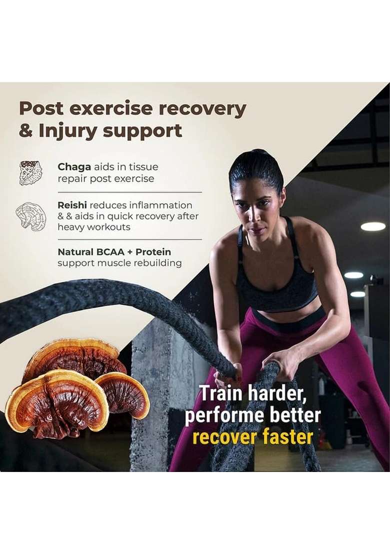 Cureveda Pro-Build Plant Protein Powder | 27G Vegan + 6 Mushrooms 5.1G Bcaa & Digestive Enzymes Cordyceps, Lion’S Mane, Reishi, Chaga, Shiitake, Turkey Tail Chocolate 500G - Indya