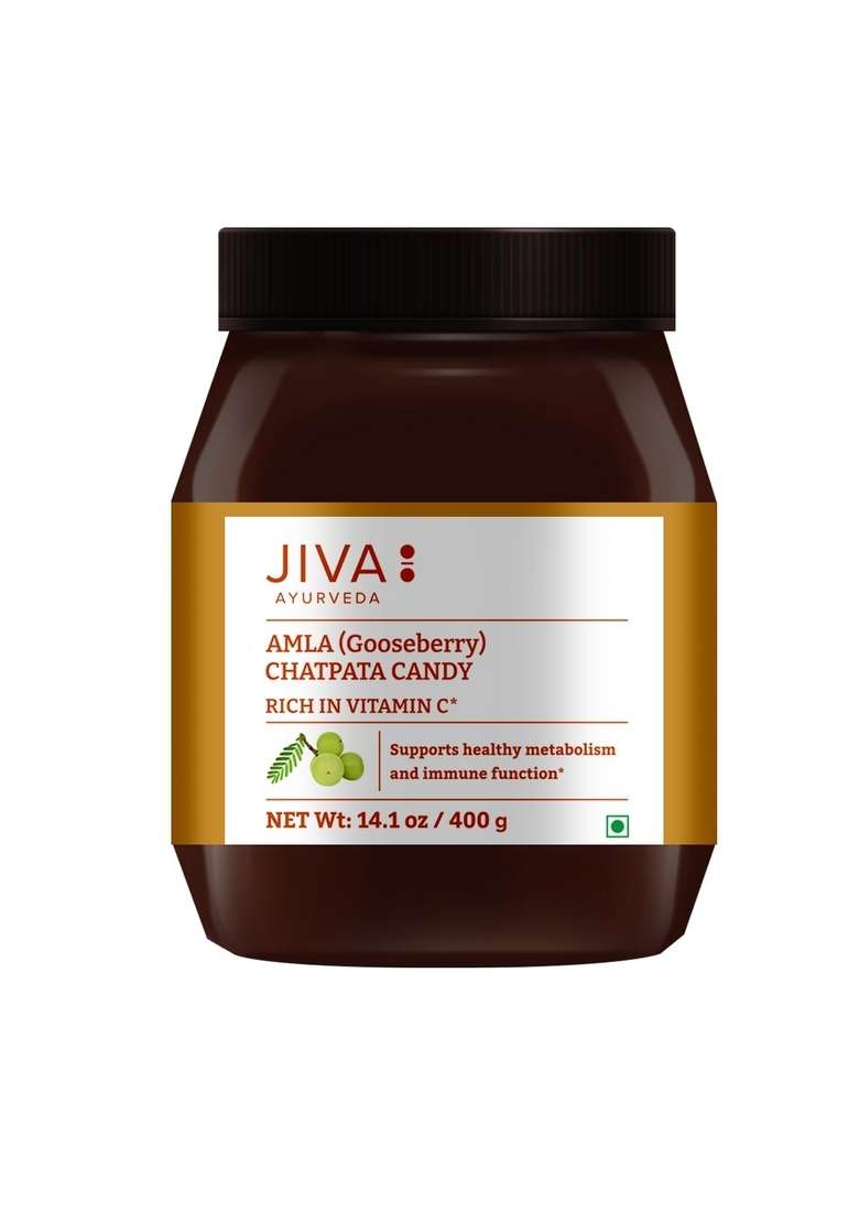 Jiva Amla Chatpata Candy 400Gm | Rich In Dietary Fibres & Vitamin C, Boosts Immunity, Supports Healthy Digestion (Pack Of 1) - Indya