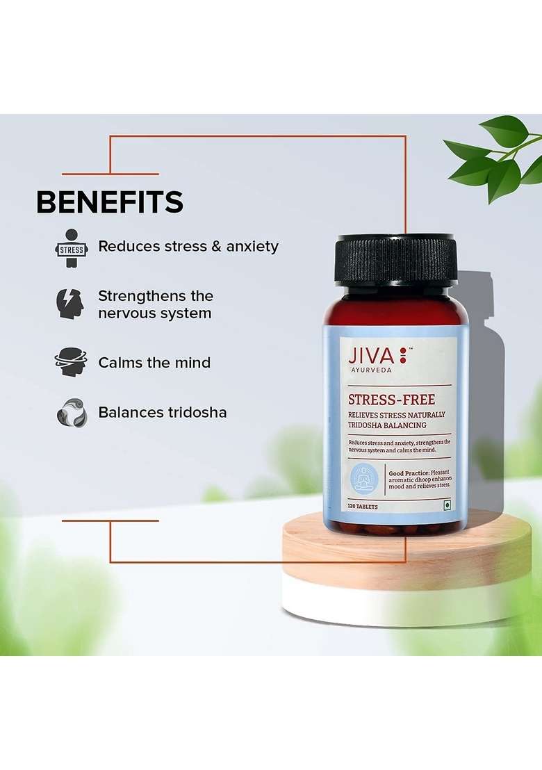Jiva Stress-Free Tablets | 100% Ayurvedic Non-Habit Forming Formulation Relieves Anxiety And Stress Promotes Sound Sleep- 120 (Pack Of 1) - Indya