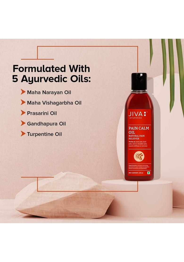 Jiva Pain Calm Oil 120 Ml | Blend Of 5 Ayurvedic Oils Relieves Knee, Legs, Shoulder, Muscle & Joint Controls Swelling And Inflammation 100% Natural (Pack 2)