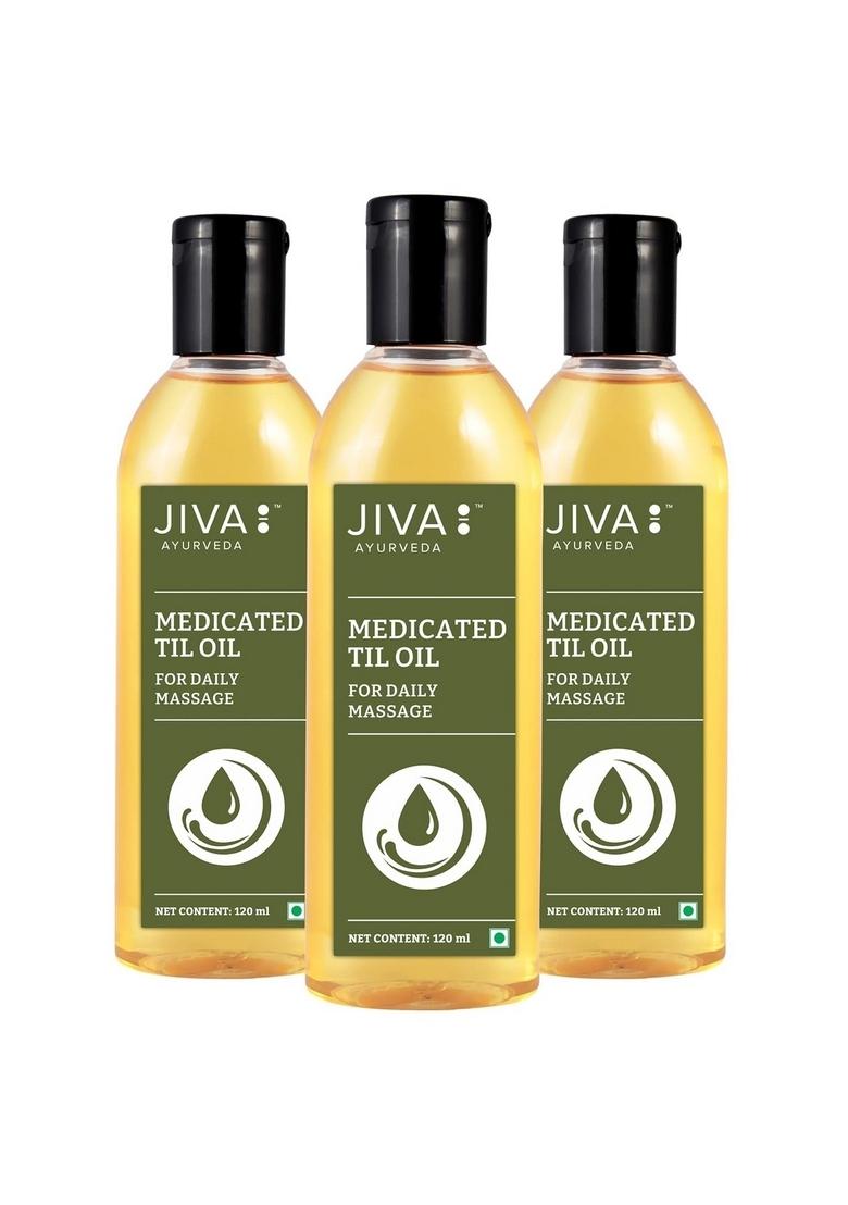 Jiva Medicated Til Oil 120 Ml | Ayurvedic Made Of Pure Herbs Relieves Joint And Muscle Pain, Stiffness, & Tremors Pacifies Vata Dosha (Pack 3)