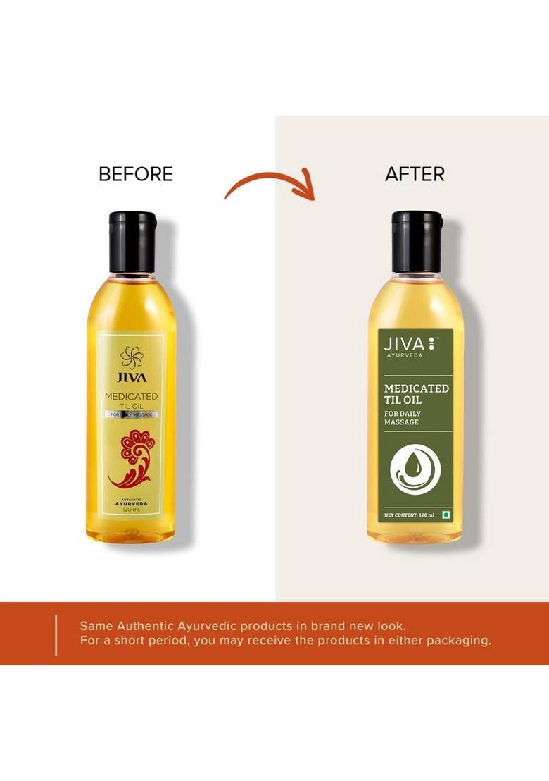 Jiva Medicated Til Oil 120 Ml | Ayurvedic Made Of Pure Herbs Relieves Joint And Muscle Pain, Stiffness, & Tremors Pacifies Vata Dosha (Pack 3)