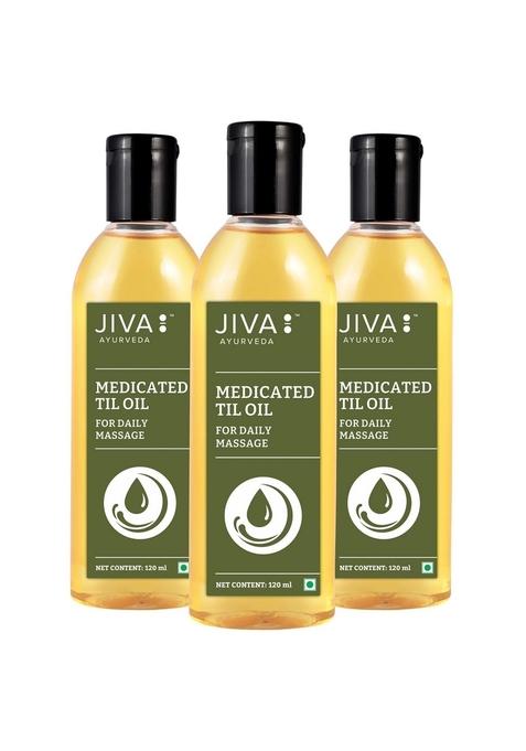 Jiva Medicated Til Oil 120 Ml | Ayurvedic Made Of Pure Herbs Relieves Joint And Muscle Pain, Stiffness, & Tremors Pacifies Vata Dosha (Pack 3)