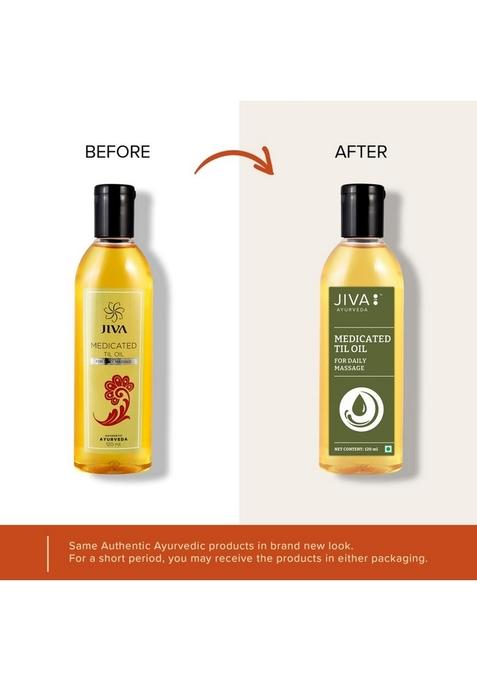 Jiva Medicated Til Oil 120 Ml | Ayurvedic Made Of Pure Herbs Relieves Joint And Muscle Pain, Stiffness, & Tremors Pacifies Vata Dosha (Pack 3)