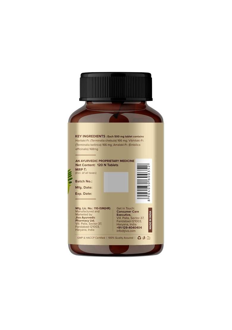 Jiva Triphala Tablet - 120*2 (240) Tablets | Ayurvedic Churna Improves Digestion, Supports Immune System Helps In Detox & Relieves Constipation Colon Gut Health For Eye Hair - Indya
