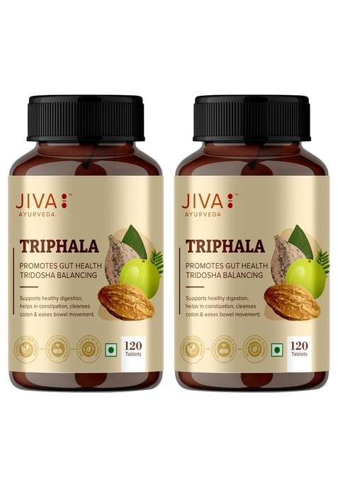 Jiva Triphala Tablet - 120*2 (240) Tablets | Ayurvedic Churna Improves Digestion, Supports Immune System Helps In Detox & Relieves Constipation Colon Gut Health For Eye Hair