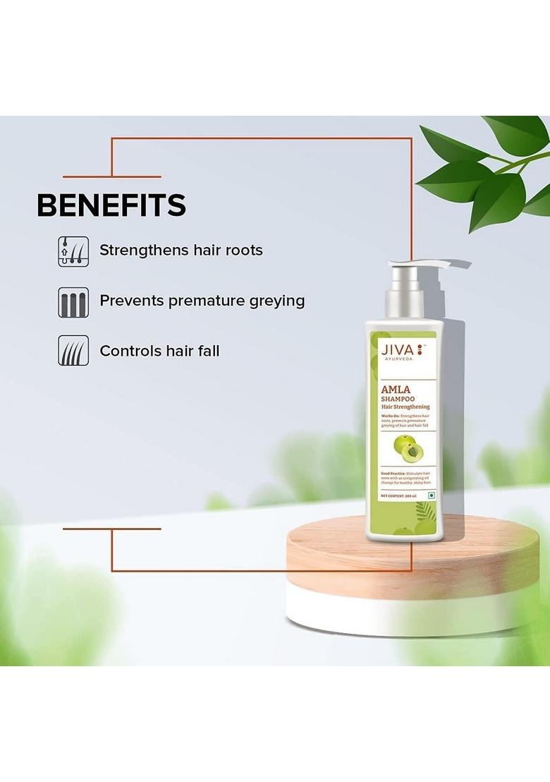 Jiva Amla Shampoo 200 Ml | 100% Ayurvedic Formulation Strenghens Hair, Controls Hairfall And Dandruff Suitable For Men & Women (Pack Of 1)