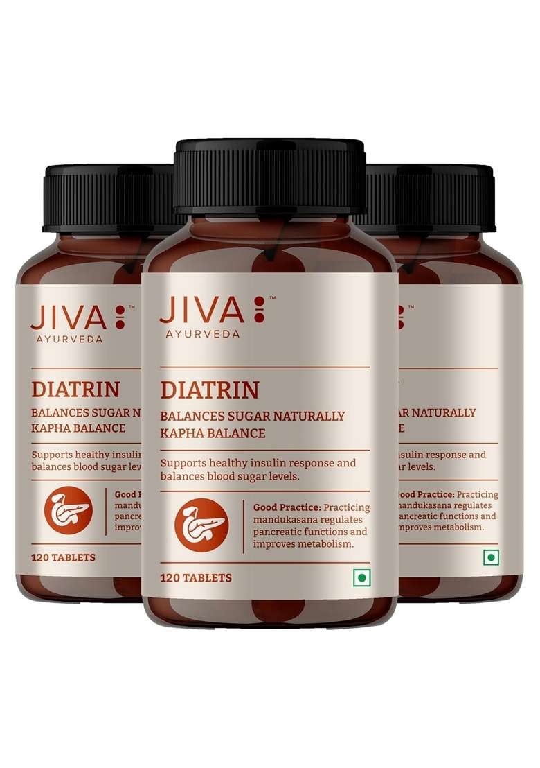 Jiva Diatrin Tablets 500Mg | 100% Ayurvedic Formulation Manages Blood Sugar Levels, Improves Metabolism & Strengthens The Pancreas Balances Tri-Dosha- 120 (Pack Of 3) - Indya