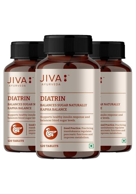 Jiva Diatrin Tablets 500Mg | 100% Ayurvedic Formulation Manages Blood Sugar Levels, Improves Metabolism & Strengthens The Pancreas Balances Tri-Dosha- 120 (Pack Of 3)